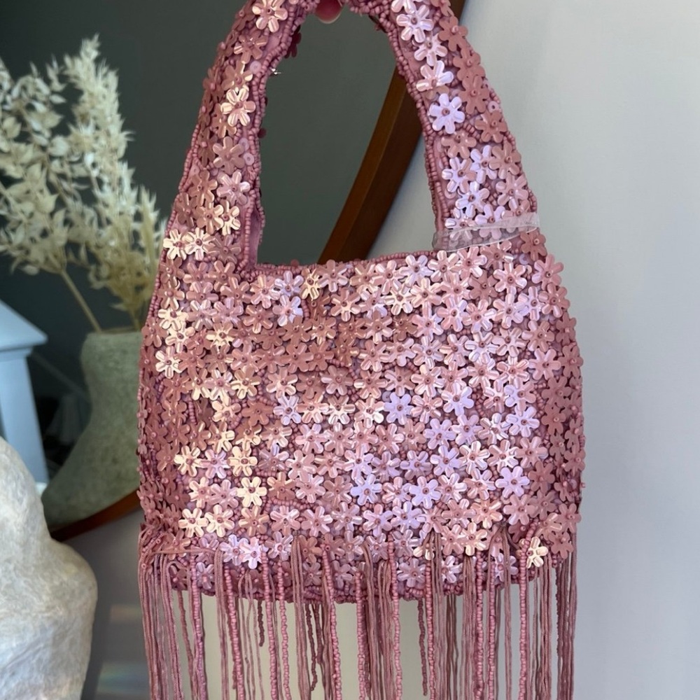 Floral Pink Fringe Bag